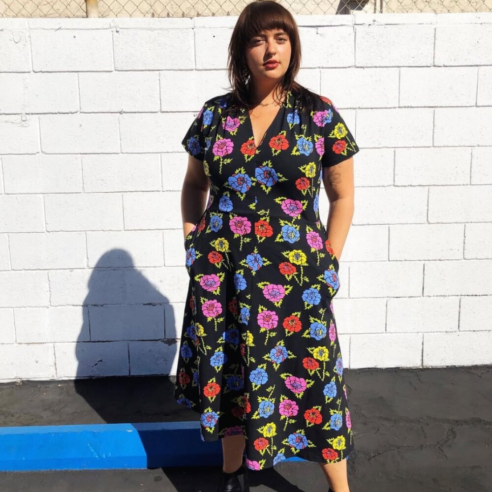Nooworks Greta midi dress, size XL, in Roses print
